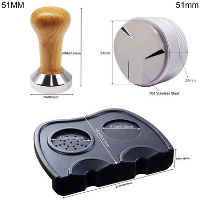 3 szögű kávé szabotázs 51 mm 53 mm 58 mm 304 rozsdamentes acél lapos kávé szabotázs szerszámok dupla kávészőnyeg tejkancsóval