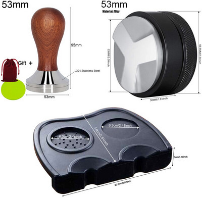 3 szögű kávé szabotázs 51 mm 53 mm 58 mm 304 rozsdamentes acél lapos kávé szabotázs szerszámok dupla kávészőnyeg tejkancsóval