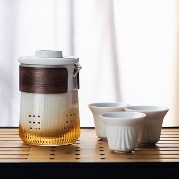 Сервиз за чай за пътуване Керамични преносими комплекти за чай с калъфи за носене Чайник с малък стъклен филтър Чай с цветя