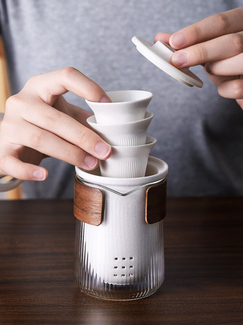 Сервиз за чай за пътуване Керамични преносими комплекти за чай с калъфи за носене Чайник с малък стъклен филтър Чай с цветя
