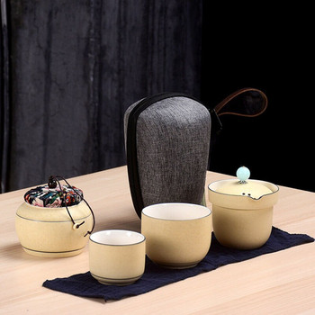 Пътуващ сервиз за чай 6 части Керамична преносима чанта за открито Китайски кунг-фу комплекти за чай Gaiwan Комплект чаши за чай Чаша за чаша Безплатна доставка