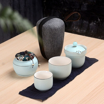 Пътуващ сервиз за чай 6 части Керамична преносима чанта за открито Китайски кунг-фу комплекти за чай Gaiwan Комплект чаши за чай Чаша за чаша Безплатна доставка