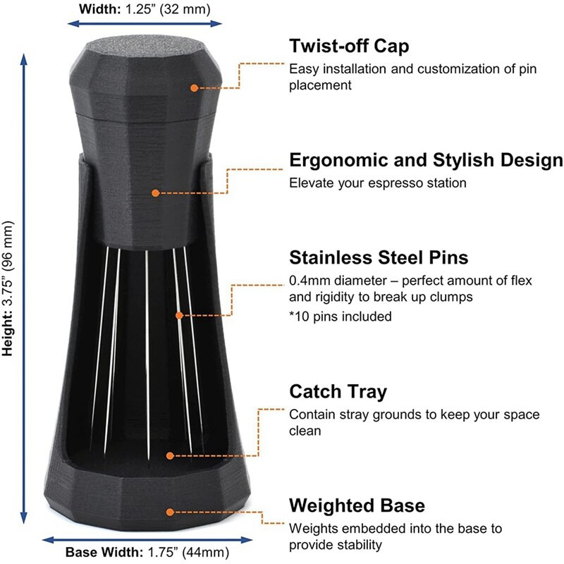 Mješalica za espresso kavu WDT alat i samoporavnavajući stalak Alat za miješanje kave crni