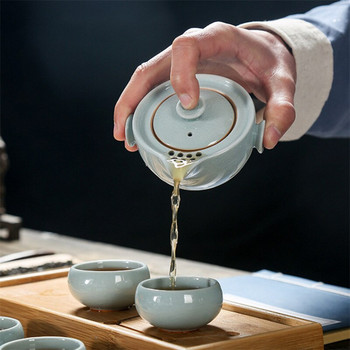 Висококачествен Ge Kiln Travel Tea Set Quick Cup Kung Fu Gaiwan Travel Portable Teaware Creative Tea Pot Office Water Чаша за чай