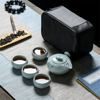 Kiváló minőségű Ge Kiln utazási teáskészlet gyors csésze Kung Fu Gaiwan Travel Hordozható teáskészlet Kreatív teáskanna Irodai víz tea csésze