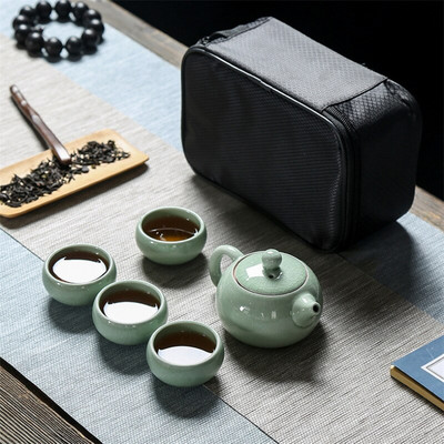 Kiváló minőségű Ge Kiln utazási teáskészlet gyors csésze Kung Fu Gaiwan Travel Hordozható teáskészlet Kreatív teáskanna Irodai víz tea csésze