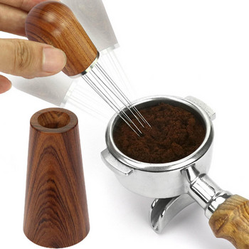 Needle Coffee Tamper Distributor, Wood Handle Coffee Stirrer with Stand Barista Espresso Distribution Tool