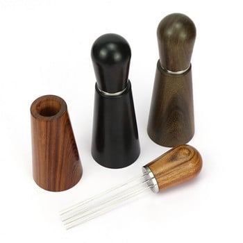 Needle Coffee Tamper Distributor, Wood Handle Coffee Stirrer with Stand Barista Espresso Distribution Tool