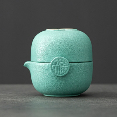 Ceainic din ceramică verde, ceainic, seturi de ceai de călătorie portabile, lucrate manual, de designer chinezesc, veselă de ceai retro, cești vintage, cadou unic pentru prieten