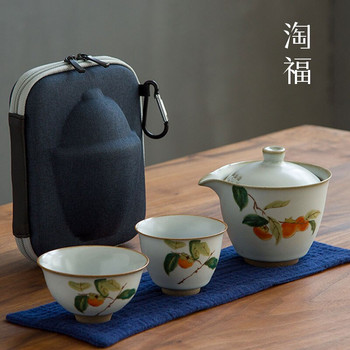 Ρετρό σετ τσαγιού Travel Jingdezhen Ceramic Cup Φορητό σετ λουλουδιών Gaiwan Vintage πορσελάνη Ιαπωνικό Taza Teaware EF60CJ