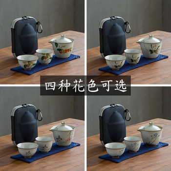 Ρετρό σετ τσαγιού Travel Jingdezhen Ceramic Cup Φορητό σετ λουλουδιών Gaiwan Vintage πορσελάνη Ιαπωνικό Taza Teaware EF60CJ