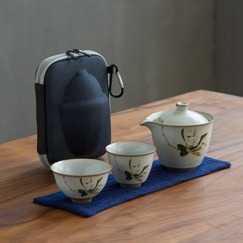 Ретро сервиз за чай Travel Jingdezhen Керамична чаша Преносим сервиз за чай с цветя Gaiwan Vintage Porcelain Japanese Taza Teaware EF60CJ
