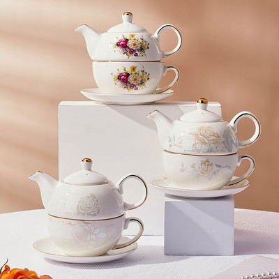 Kerámia teáskészletek 1 személyes porcelán kávés teáskészlet Réteges teáskanna csészealj Brit délutáni tea Otthoni ivóeszközök