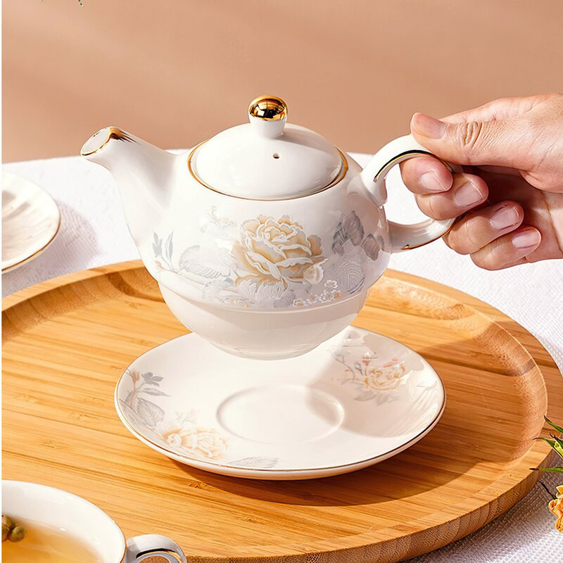 Kerámia teáskészletek 1 személyes porcelán kávés teáskészlet Réteges teáskanna csészealj Brit délutáni tea Otthoni ivóeszközök
