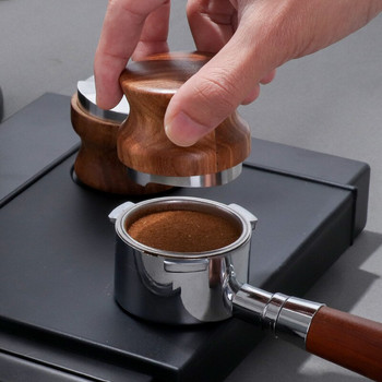 Дървена неръждаема стомана 51/53/58 mm Преса за набиване на кафе Разпределител за прах Еспресо Инструмент за изравняване за Portafilter