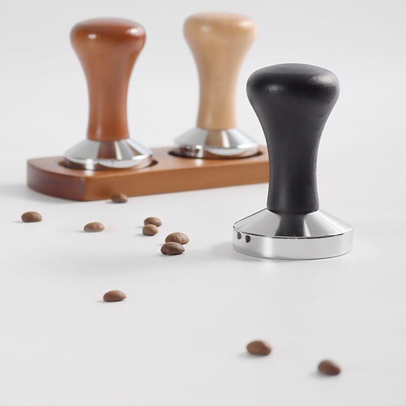 51/53/54/58MM rozsdamentes acél kávé szabotázspor kalapács préselés fa fogantyú Kávéelosztó szerszámok Espresso tamp Barista