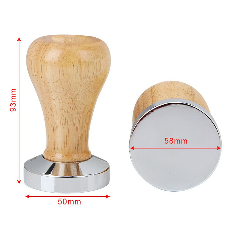 Rozsdamentes acél kávé szabotázs fa fogantyúval 58mm 51mm kávéporkalapács lapos eszpresszó szabotázs Barista szerszámok