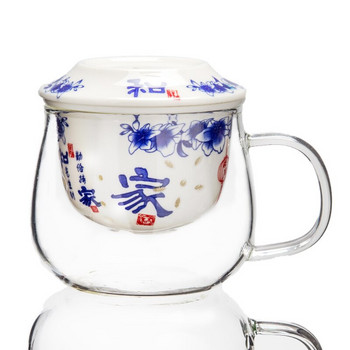 Стъклена чаша за чай Цедка за чай с капак Бял порцеланов сервиз за чай Филтър за запарване на чай KungFu Чаша за чай Преносим чайник за пътуване