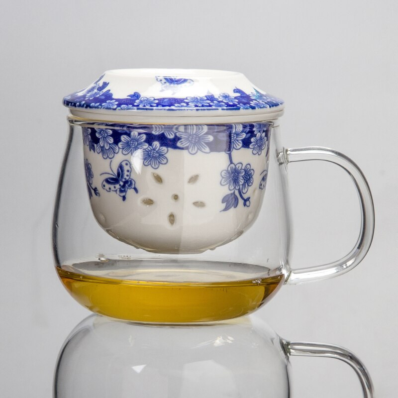 Стъклена чаша за чай Цедка за чай с капак Бял порцеланов сервиз за чай Филтър за запарване на чай KungFu Чаша за чай Преносим чайник за пътуване