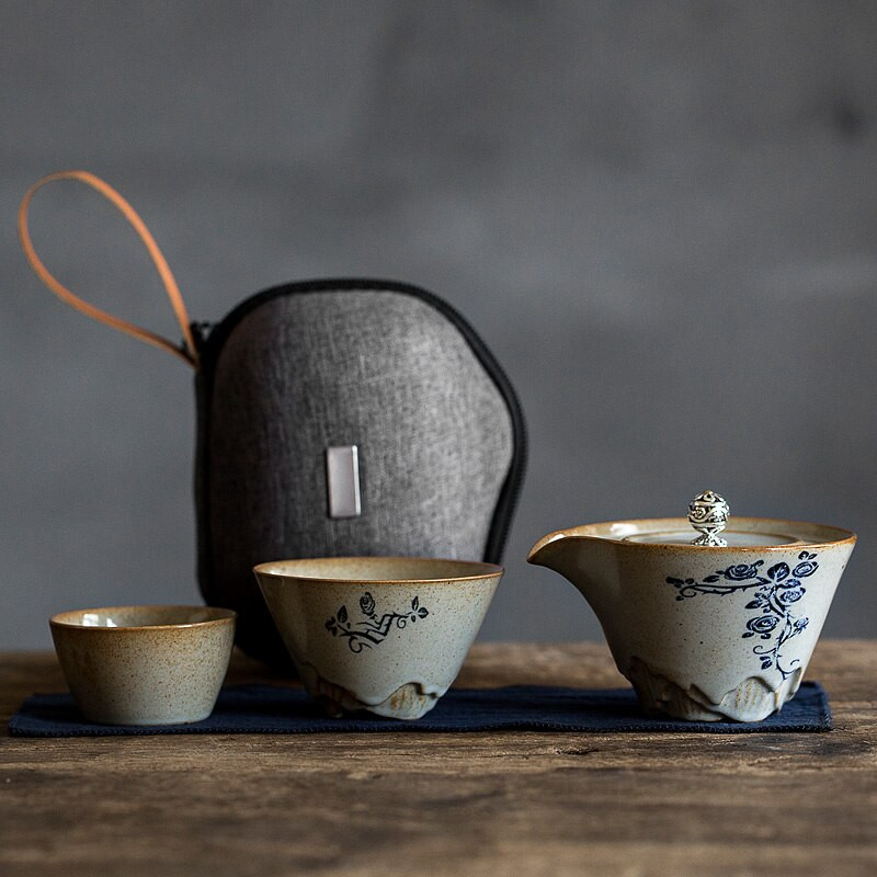 Kelioninis arbatos rinkinys Retro japoniškos arbatos puodelis Keraminis mažas nešiojamas biuro arbatos rinkinys Vintage porcelianinis Jogo De Xicaras arbatos indas EF60CJ