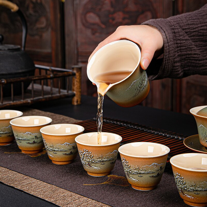 Kerámia teáskészlet Kínai Kung Fu teaszett teáskanna otthoni és irodai teáskészlettel, dobozzal Gaiwan teáscsészék teaszertartás