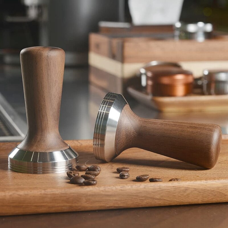 Kávé szabotázs fa kávé espresso fogantyú döngölő rozsdamentes acél Barista prés portaszűrő 58mm