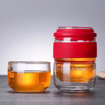 Високо боросиликатно стъкло Пътуващ кунг-фу сервиз за чай Чаени прибори за бързо изключване Преносим комплект за чай Един чайник и чаши Стъклен комплект за чай и чаша