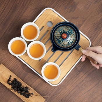 Преносим изящен камък с форма на смилане Чайник Ръчно изработен комплект чаши за чайник Китайска чаена церемония Подарък Кунг-фу чаша за чай Чаена чаша Уникален
