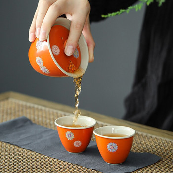 Тюркоазен керамичен чайник Чаши за чай Офис за пътуване Kung Fu Чай Чаени прибори за чай Ръчно изработени преносими комплекти за чай Чай 1 тенджера 2 чаши Комплект Чаена церемония