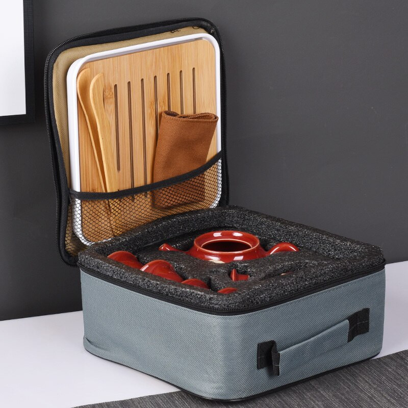 Relief Lotus Art teáscsésze Kung Fu teáskészlet ajándék háztartási hordozható kerámia tea Caddy ajándék 1 edény 4 csésze teáskészlet, utazási teáskészlet
