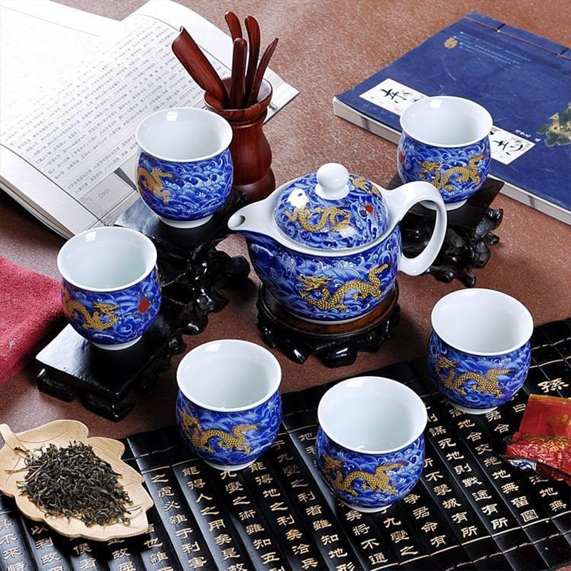 Kínai kerámia teáskészlet Kung Fu porcelán teás csésze edénykészlet Sárkány teáskanna teáscsésze Kungfu teaset Puer Oolong teaszertartási teáskészlet