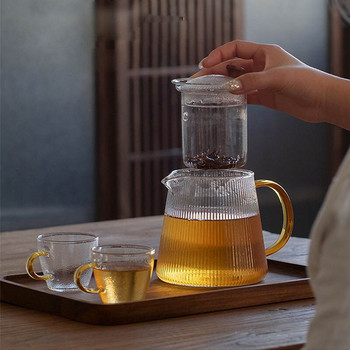 Чайник от кристално стъкло с вертикални ивици с подвижен филтър Пуер Чайник Чаен комплект с цветя Чайник Чайник Чай Кафе Чайник