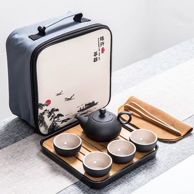 Kínai Kung Fu teáskészlet Kerámia teáskészlet Hordozható teáskanna utazó teáskészlet zacskós teasettel Gaiwan teáscsészék teásszertartás