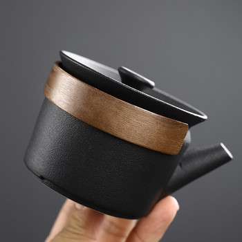 Японски стил Черна керамика Beam Teapot Чаен комплект Една тенджера Шест чаши с торбичка Kungfu Home Tea Set Офис Пътуване Чайни прибори 10 бр./компл.