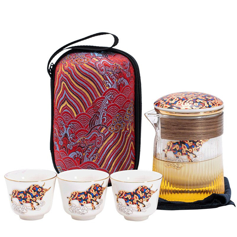 2021 Novi kineski prijenosni set za čaj Keramički 1 lonac 2 šalice Putni set za čaj Šalice Vreća za pohranu Set posuđa Posuda za toplinsku izolaciju