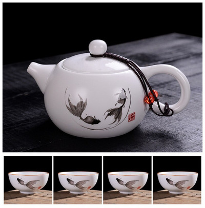 Kínai teáskészlet kültéri utazáshoz Kung Fu teáskészlet egy edény négy csésze kerámia teáskanna teáscsésze teás szertartás Hordozható szolgáltatások Porcelán