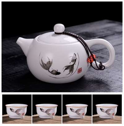 Kínai teáskészlet kültéri utazáshoz Kung Fu teáskészlet egy edény négy csésze kerámia teáskanna teáscsésze teás szertartás Hordozható szolgáltatások Porcelán