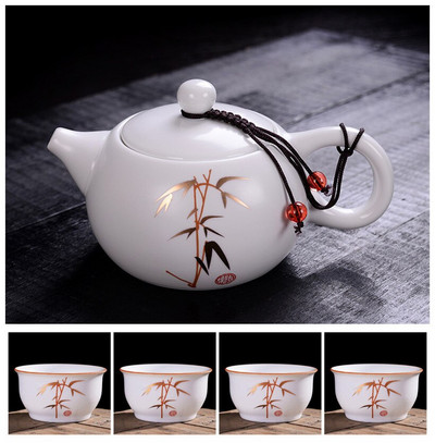Kínai teáskészlet kültéri utazáshoz Kung Fu teáskészlet egy edény négy csésze kerámia teáskanna teáscsésze teás szertartás Hordozható szolgáltatások Porcelán