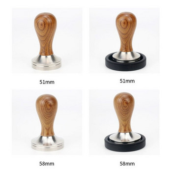 Coffee Tamper 51mm 53mm 58mm Coffee Powder Hammer Yellow Pear Wood Stainless Steel Coffee Tamper Coffee Accessories