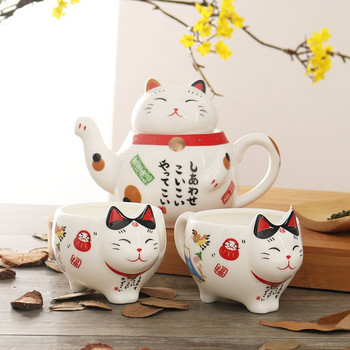Creative Cute Lucky Cat πορσελάνινο σετ τσαγιού Cartoon κεραμικό δοχείο τσαγιού με σουρωτήρι Lovely Plutus Cat Teapot Mug Teaware