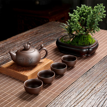 Лилав глинен чайник Kung Fu 190 ml китайски порцелан Yixing Zisha чайник и 4 чаши комплект ръчно изработени прибори за чай ретро Zisha съдове за напитки