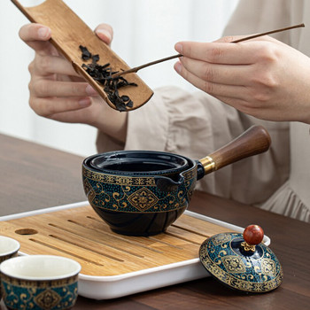 Преносим изящен камък с форма на смилане Чайник Ръчно изработен комплект чаши за чайник Китайска чайна церемония Подарък Кунг-фу чаша за чай Чаена чаша Уникален
