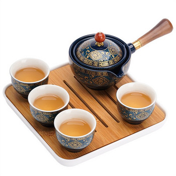Преносим изящен камък с форма на смилане Чайник Ръчно изработен комплект чаши за чайник Китайска чайна церемония Подарък Кунг-фу чаша за чай Чаена чаша Уникален