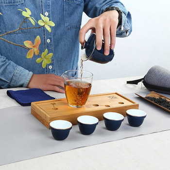 6 бр./компл. Китайски кунгфу чайник Gaiwan Чайник Чаши с пътна чанта Справедлива чаша Комплекти за чай Преносим сервиз за чай за пътуване Подаръци за напитки