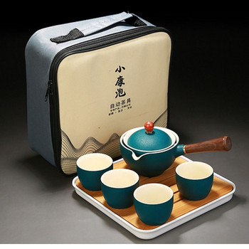 Керамичен сервиз за чай Gongfu Kung Fu Чаша Филтър Чайник с дървена дръжка Странична дръжка Автоматично въртяща се тенджера Пътуване На открито Чайник