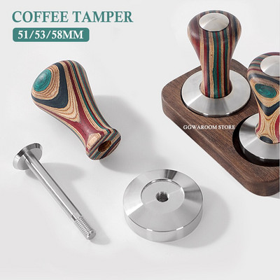 51/53/58MM Nabijač za kavu Espresso Distributer Puno drvo Čekić za kavu u prahu 304 nehrđajući čelik Ravna baza Pribor za bariste