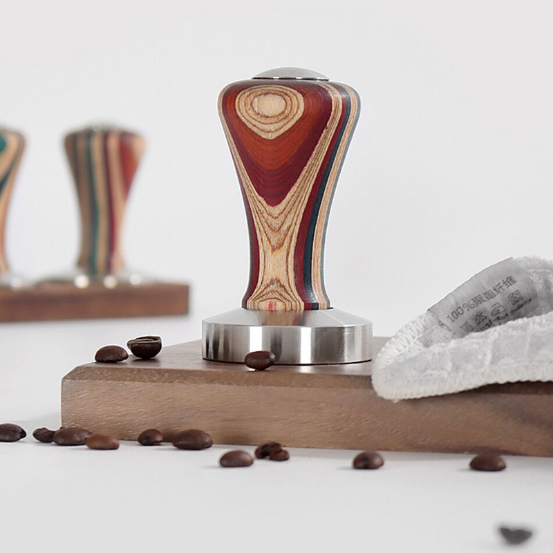 51/53/58MM Nabijač za kavu Espresso Distributer Puno drvo Čekić za kavu u prahu 304 nehrđajući čelik Ravna baza Pribor za bariste