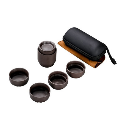 Set de ceaiuri portabile de călătorie din lut violet Set de ceai Kung Fu din porțelan chinezesc Zisha ceainic 4 căni de ceai Set de vase de băutură lucrate manual