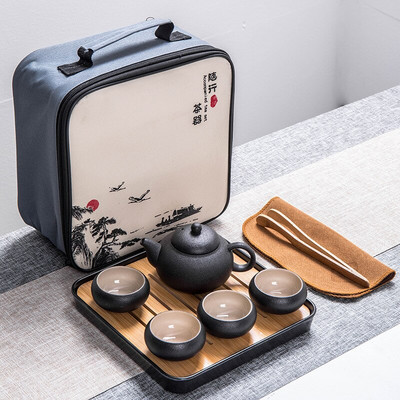 Kinietiškas Kung Fu arbatos rinkinys Keraminis arbatos indų rinkinys Nešiojamas arbatinukas Traveler arbatinukas su maišeliu Teaset Gaiwan arbatos puodeliai arbatos ceremonija