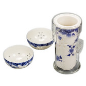 Fehér kerámia üveg kék mintás magas Quik csésze teáskészlet 2 teáscsésze teáskanna porcelán családi irodai utazási KungFu teáskészlet